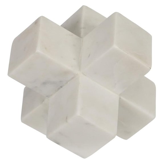 Geometric Cube Decorative Object Marble Sculpture Modern Home Decor Ornament Shelf Styling & Coffee Table Decor for Bathroom, Office & Living Room 6.5", White