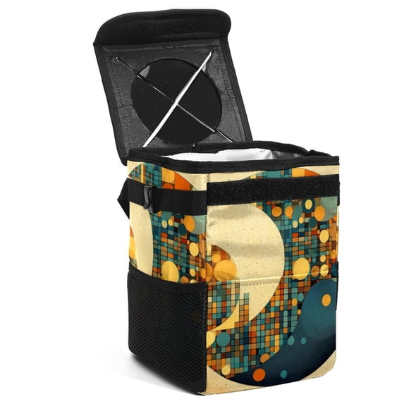 Geometric Cube Foldable Car Trash Can with Lid, Leak-proof and Hanging Storage Bag - Car Garbage Can for Organization on-the-Go