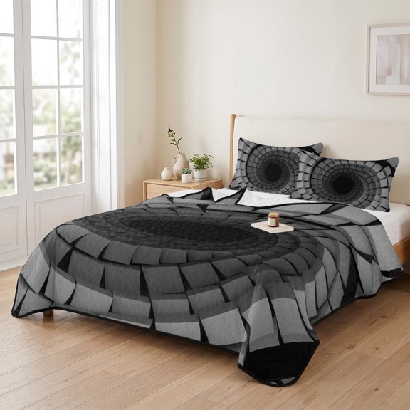 Geometric Cube Vortex 3 Pieces Quilt Set,1 Quilt with 2 Shams,Modern 3D Background Bedspread Soft Lightweight Bedding Coverlet Comforter Set for All Season 90"x96"