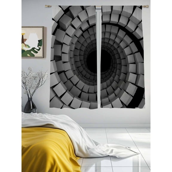 Geometric Cube Vortex Chiffon Sheer Curtains 63 Inches Long Modern 3D Background Rod Pocket Window Curtains Voile Drapes Curtains for Living Room Bedroom,2 Panels