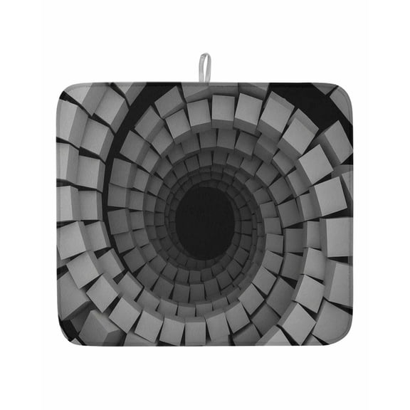 Geometric Cube Vortex Dish Drying Mats for Kitchen Counter,Absorbent Microfiber Dish Drainer Rack Mat Modern 3D Background Drying Pad for Sinks,Utensils,Countertops,16x18in