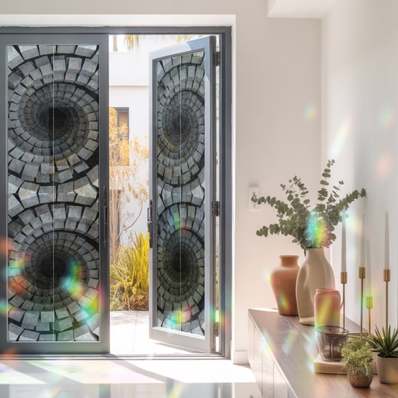 Geometric Cube Vortex Window Privacy Film, Rainbow Film Decorative Window Sticker 23.6x78.7in, Modern 3D Background Sun Blocking Static Stained Glass Cling Tint Non-Adhesive