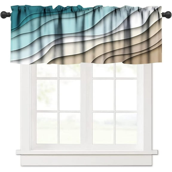 Geometric Curtain Valance Teal Blue Modern Aesthetic Brown Abstract Windows Short Curtain Valance for Kitchen Bedroom Bathroom Decor with Rod Pocket, One Panel 54X18 Inches