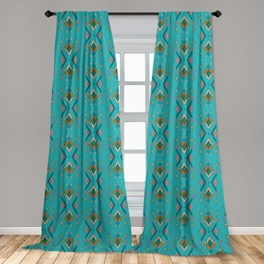 Geometric Curtains 2 Panels Set, Abstract Repetitive Pattern with Rhombuses and Zigzags, Window Drapes for Living Room Bedroom, 56"W X 63"L, Dark Seafoam Multicolor, by Ambesonne
