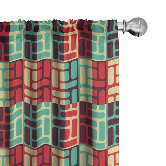 Geometric Curtains 2 Panels Set, Colorful Illustration with Stripes and Squares Grid Style Composition of Shapes, Window Drapes for Living Room Bedroom, 56"W X 95"L, Multicolor, by Ambesonne