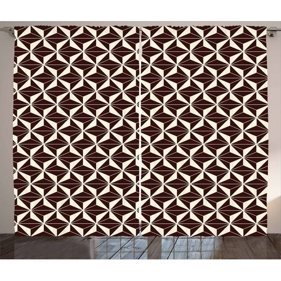 Ambesonne Geometric Curtains 2 Panel Set, Contrast Color Triangles, 108" x 96", Seal Brown and Cream
