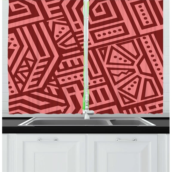Geometric Curtains 2 Panels Set, Ethnic Style Geometric Shapes in Pastel Colors Angled Lines and Dots Bohemian, Window Drapes for Living Room Bedroom, 55"W X 39"L,Ruby Pale Pink, by Ambesonne