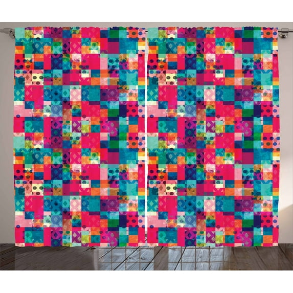 Ambesonne Geometric Curtains 2 Panel Set, Italian Grunge Dots, 108" x 90", Multicolor