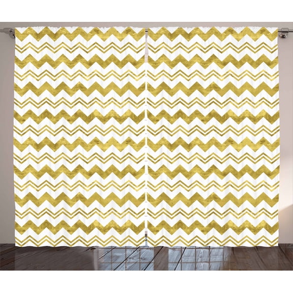 Geometric Curtains 2 Panels Set, Horizontally Echeloned Design Unbalanced Chevron Style Zigzag Pattern, Window Drapes for Living Room Bedroom, 108W X 63L Inches, Pale Coffee and White, by Ambesonne