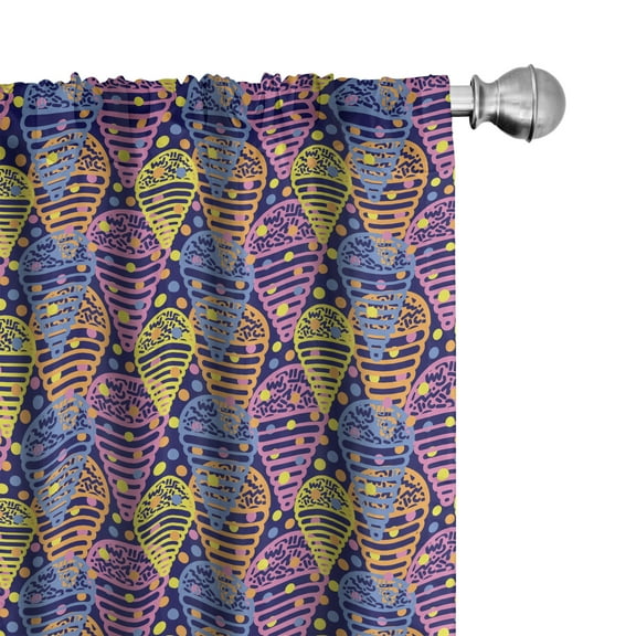 Geometric Curtains 2 Panels Set, Memphis Style Eighties Inspirations in Dotted Background with Ice Cream Motifs, Window Drapes for Living Room Bedroom, 56"W X 63"L, Multicolor, by Ambesonne