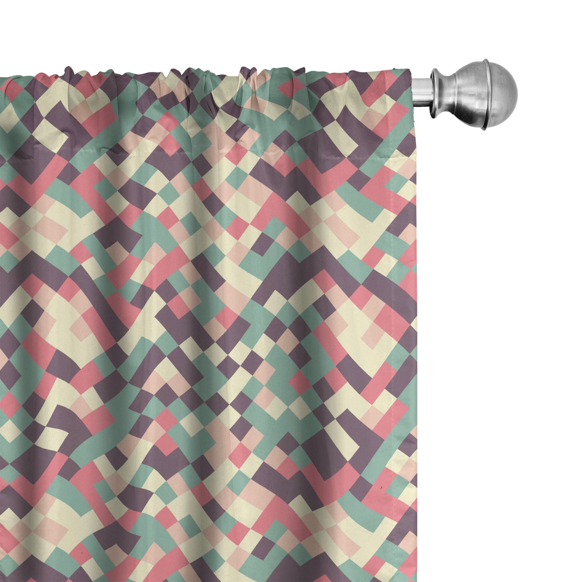 Geometric Curtains 2 Panels Set, Mosaic Style Squares and Stripes Pixel ...