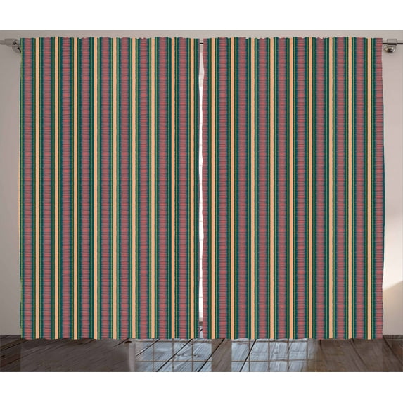 Ambesonne Geometric Curtains 2 Panel Set, Brush Stroke Effect, 108" x 96", Multicolor