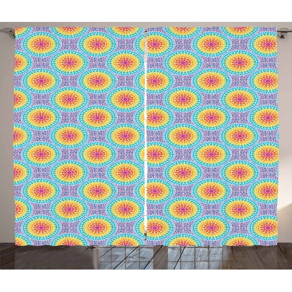Ambesonne Geometric Curtains 2 Panel Set, Rainbow Color Circles, 108" x 84", Multicolor