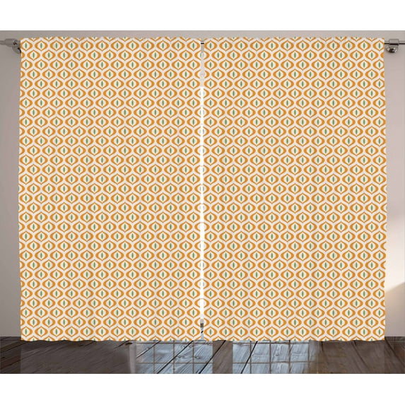 Ambesonne Geometric Curtains 2 Panel Set, Cats Eye Pattern, 108" x 84", Orange Fern Green White