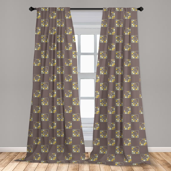 Geometric Curtains 2 Panels Set, Retro Inspired Pattern with Big and Little Order Dots in Squares, Window Drapes for Living Room Bedroom, 56"W X 63"L, Multicolor, by Ambesonne