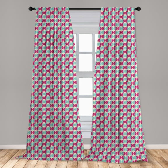 Geometric Curtains 2 Panels Set, Retro Inspired Repetitive Pattern of Abstract Bicolour Rounds, Window Drapes for Living Room Bedroom, 56"W X 95"L, Seafoam Magenta, by Ambesonne