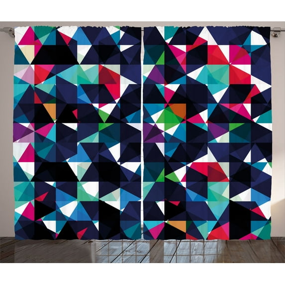 Ambesonne Geometric Curtains 2 Panel Set, Retro Colorful Mosaic, 108" x 90", Multicolor