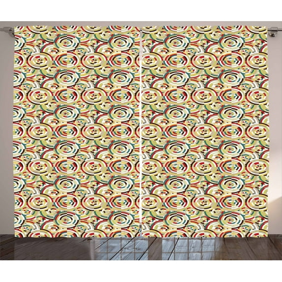 Geometric Curtains 2 Panels Set, Rhombuses Square Tiles and Circles Colorful Abstract Circular Bullseye Pattern, Window Drapes for Living Room Bedroom, 108W X 108L Inches, Multicolor, by Ambesonne