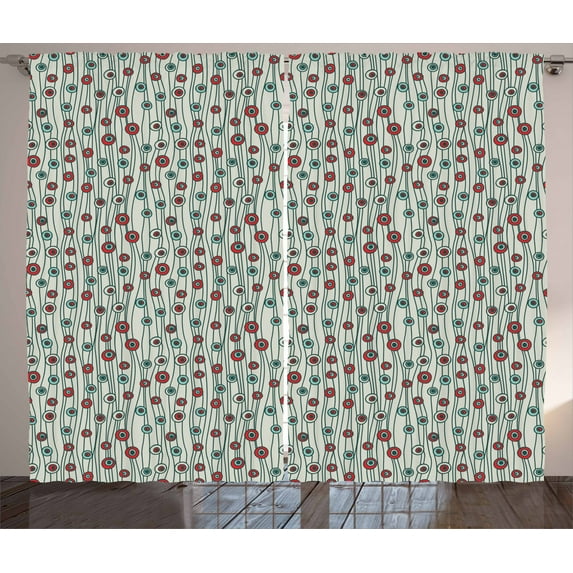 Ambesonne Geometric Curtains 2 Panel Set, Thin Lines with Dots, 108" x 96", Brown Cream Seafoam