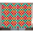 thumbnail image 1 of Geometric Curtains 2 Panels Set, Vibrant Colored Grunge Rhombus Design with Cream Tone Stripes, Window Drapes for Living Room Bedroom, 108W X 96L Inches, Dark Orange Turquoise Magenta, by Ambesonne, 1 of 3