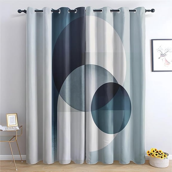 Geometric Curtains for Living Room, Abstract Circle Curtains, Thermal Insulated Darkening Grommet Curtains, Modern Drapes for Bedroom Window Curtains 42"W x 63"L (Pack of 2)