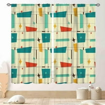 Geometric Curtains, Pastel Mid Century Modern Abstract Geo Print Patterned Retro Style Teal Turquoise Window Drapery Treatments Bedroom Living Room Kitchen Bathroom 2 Panel, 84"x63" Inch