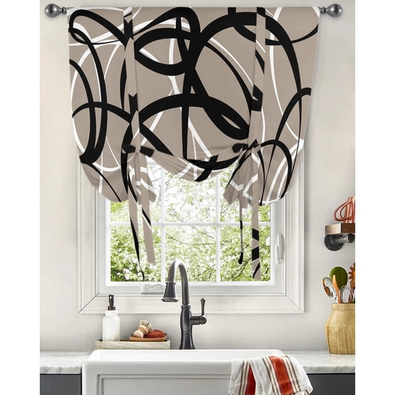 Geometric Curve Black And White Texture Window Curtain for Living Room Kitchen Tie-up Curtain Home Decor Blinds Drapes