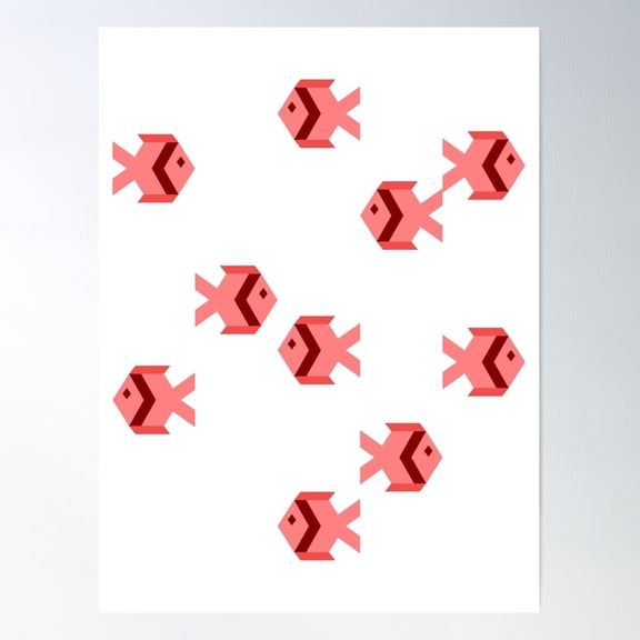 Geometric Cute Fish Design Pattern Poster Wall Art, Modern Wall Decor For Living Room Bedroom, 12x18 UNFRAMED