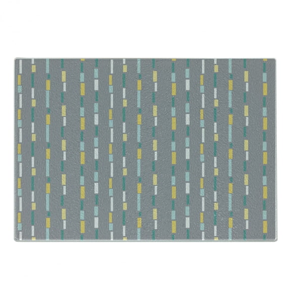 Geometric Cutting Board, Abstract Lines Retro Design Elements Nostalgic Illustration Geometry Inspirations, Decorative Tempered Glass Cutting and Serving Board, Small Size, Multicolor, by Ambesonne