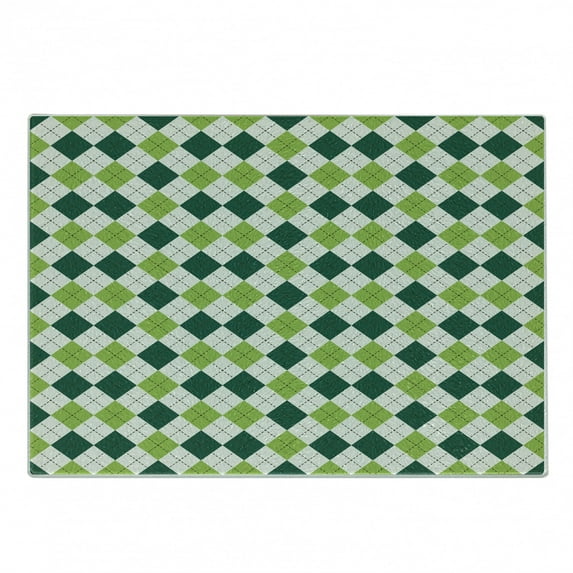 Geometric Cutting Board, Classical Diamond Line Pattern with Dotted Lines Vintage Design, Decorative Tempered Glass Cutting and Serving Board, Small Size, Lime Green Dark Green, by Ambesonne