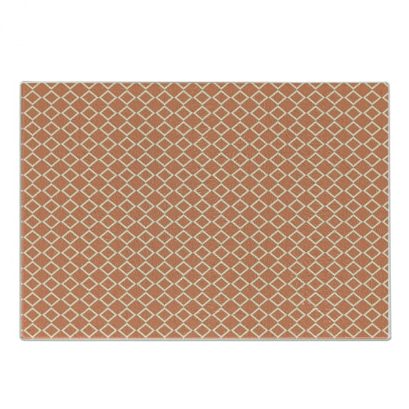Geometric Cutting Board, Diagonal Checkered Pattern with Squares on Orange Background Modern Geometrical, Decorative Tempered Glass Cutting and Serving Board, Small Size, Orange White, by Ambesonne