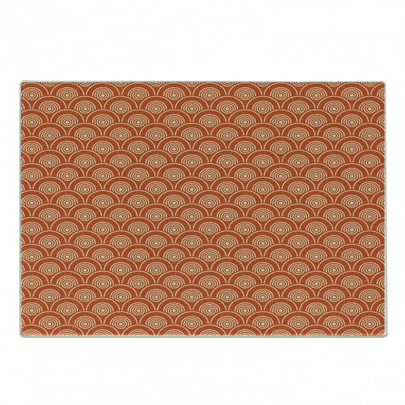 Geometric Cutting Board, Eastern Half Circle Pattern Abstract Geometric Shapes Japanese Kimono, Decorative Tempered Glass Cutting and Serving Board, Small Size, Orange Pale Yellow, by Ambesonne