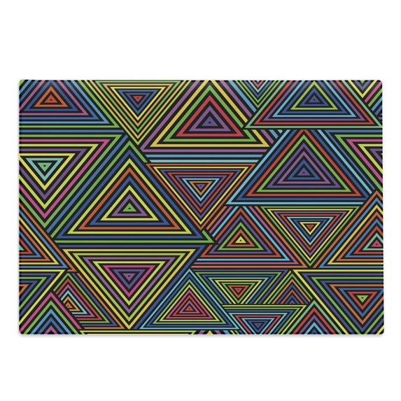 Geometric Cutting Board, Modern Design in Rainbow Colors Triangles Retro 80s Like Pattern Image Art, Decorative Tempered Glass Cutting and Serving Board, Large Size, Multicolor, by Ambesonne