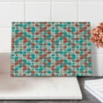 thumbnail image 1 of Geometric Cutting Board, Mosaic Motif with Traditional Fractal Forms Grid Graphic Print, Decorative Tempered Glass Cutting and Serving Board, Small Size, Warm Taupe Turquoise, by Ambesonne, 1 of 1