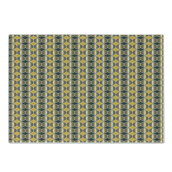 Geometric Cutting Board, Ornate Curved Stripes in Circles Contemporary Abstract and Retro Style, Decorative Tempered Glass Cutting and Serving Board, Small Size, Grey Yellow White, by Ambesonne