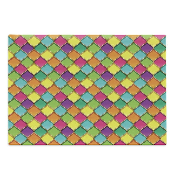 Geometric Cutting Board, Vivid Colored Stained Glass Style Pattern Wavy Lines Curves Oval Shapes Modern, Decorative Tempered Glass Cutting and Serving Board, Large Size, Multicolor, by Ambesonne