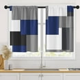 thumbnail image 1 of Geometric Dark Blue Kitchen Curtains 36 Inch Length Black Grey White Window Curtains Over Sink Set of 2, Modern Short Tier Curtain for Kitchen, Abstract Art Small Kitchen Decor 26x36 Inch, 1 of 6