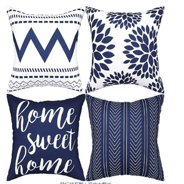 Geometric Dark Blue Pillow Covers 18x18 Set of 4, Decorative Home Couch Throw Pillow Cover for Sofa Patio Bedroom, Soft Velvet Farmhouse Cushion Case Outdoor Home Decoration