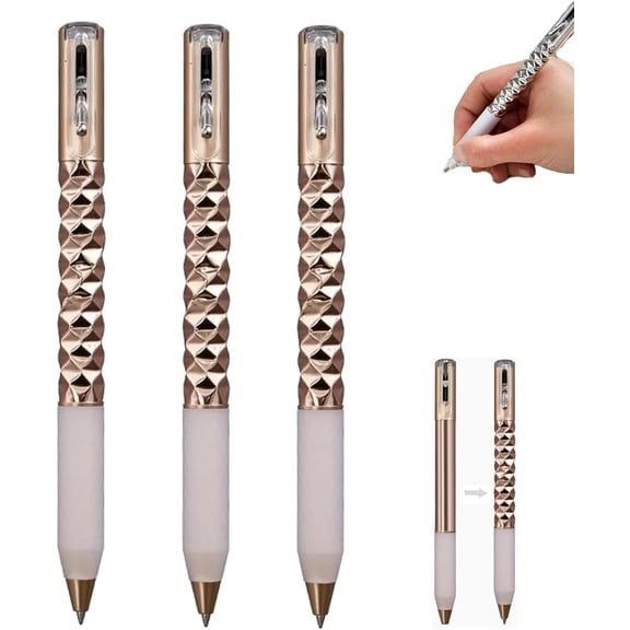Geometric Decompression Pen, Funny Geometric Metal Crinkle Pen, Geometrics Metal Crinkle Pens Fidget, 0.5mm Retractable Metals Shape Shifting Switch Pens for Writing and Drawing (Gold*3)