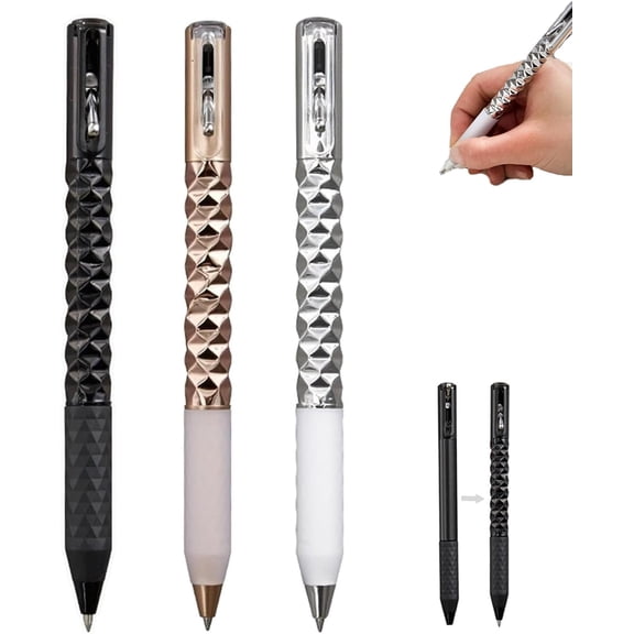 Geometric Decompression Pen, Funny Geometric Metal Crinkle Pen, Geometrics Metal Crinkle Pens Fidget, 0.5mm Retractable Metals Shape Shifting Switch Pens for Writing and Drawing (3pcs)