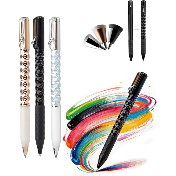 Geometric Decompression Pen, Magnetic Fidget Pen, 0.5mm Retractable Metal Shape Shifting Toy for Office Desk(3pcs)Q