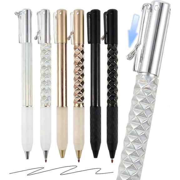 Geometric Decompression Pen, One-Click Deformation Fidget Pen with Black Ink, 6 Pcs Novelty Gel Writing Pen Set for Nurses Teachers Students Office