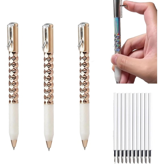 Geometric Decompression Pen — Press to Transform, Crinkle Pens Funny Pens for Adults,Metallic Geometric Morphing Ballpoint Pen, Metal Shape Shifting Switch Pen, with 10 Refills (Gold)