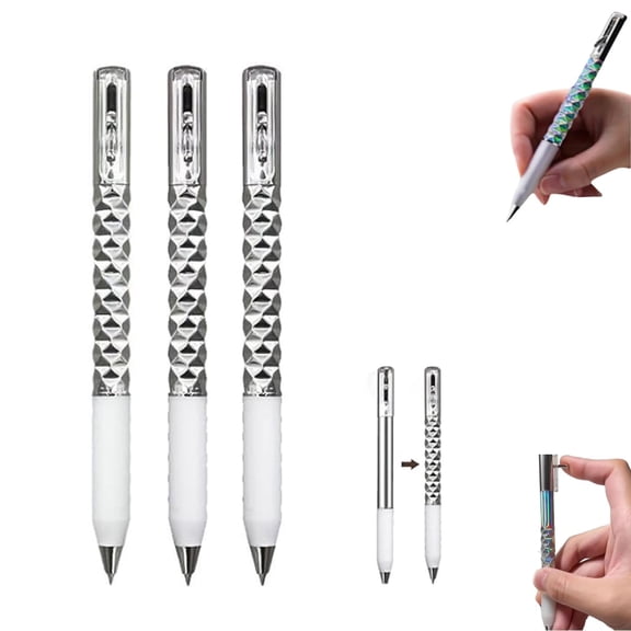 Geometric Decompression Pen — Press to Transform, Crinkle Pens Funny Pens for Adults,Metallic Geometric Morphing Ballpoint Pen, Metal Shape Shifting Switch Pen