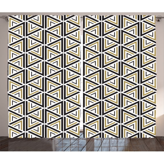 Ambesonne Modern Curtains 2 Panel Set, Triangle Shaped Lines, 108" x 84", Mustard and Black