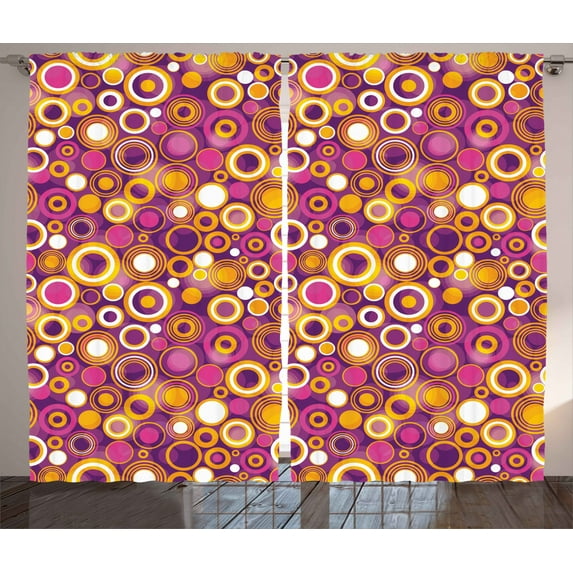 Ambesonne Geometric Curtains 2 Panel Set, Vintage Circles Round, 108" x 90", Multicolor