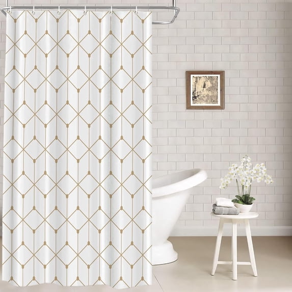 Geometric Decor Shower Curtain,Sacred Geometry Grid Graphic Golden Hexagon Bathroom Decor Polyester Fiber Plastic Rings Quick-Drying Waterproof for Bathtubs/Bathroom, 72x36 inches