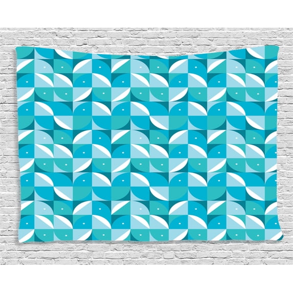 Geometric Decor Tapestry, Fractal Abstract Forms Background with Half Circles and Triangles Image, Wall Hanging for Bedroom Living Room Dorm Decor, 60W X 40L Inches, Aqua Sky Blue, by Ambesonne