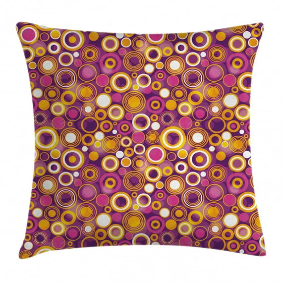 Geometric Decor Throw Pillow Cushion Cover, Retro 70s like Vintage Circles and Rounds Water Drops like Image Artwork, Decorative Square Accent Pillow Case, 16 X 16 Inches, Multicolor, by Ambesonne