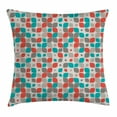 thumbnail image 1 of Geometric Decor Throw Pillow Cushion Cover, Retro Mosaic Motif with Traditional Featured Fractal Forms Grid Graphic, Decorative Square Accent Pillow Case, 20 X 20 Inches, Red Teal Grey, by Ambesonne, 1 of 2